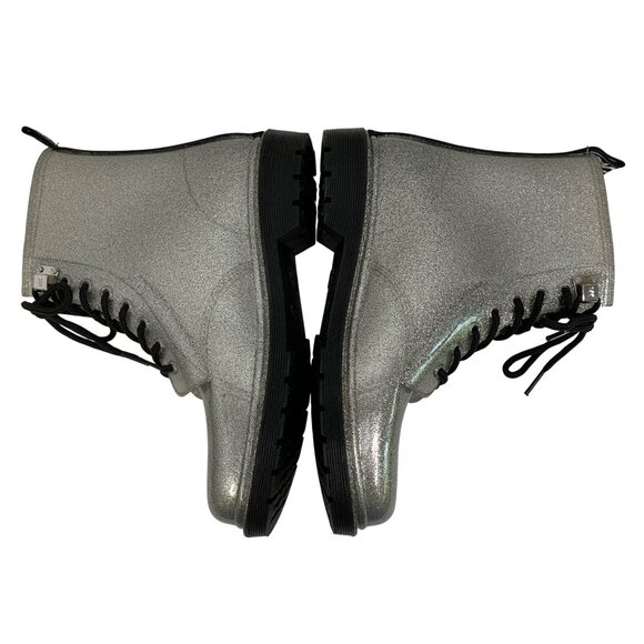 Michael Kors Womens Tavie Rain Bootie Silver Glitter Combat PVC Size 8 Y10663 - Picture 4 of 13